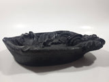 Vintage 1970s Coco Joe's Hawaii Beach Bum Man Lounging Against Palm Tree 3D Black Carved Lava Ash Tray 9" Long