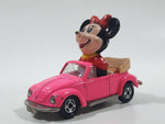 Vintage Tomy Walt Disney Production No. PD-6 Minnie Mouse VW Volkswagen Beetle Convertible Hot Pink Die Cast Metal Toy Car Construction Vehicle
