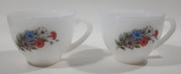 Set of 2 Vintage Arcopal Color Flowers Milk Glass Cups