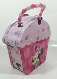 2018 Disney Minnie Mouse Pink Cupcake Shaped Embossed Tin Metal Lunch Box with Bead Handle