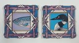 Loon Bird and Trout Fish 2 3/8" x 2 3/8" Layered Paper Fridge Magnet Set of 2