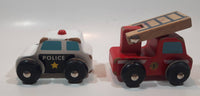 Police Car and Fire Truck Wood Toy Vehicles Set of 2
