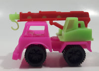 Crane Truck Hot Pink and Green with Red Boom Plastic Toy Car Vehicle