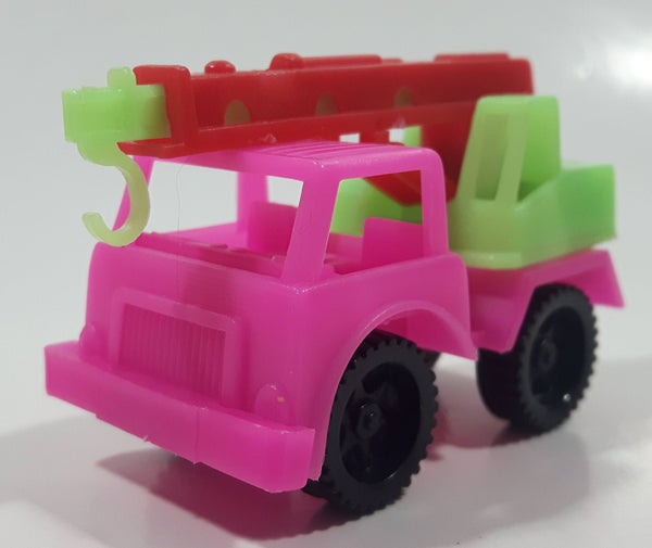 Crane Truck Hot Pink and Green with Red Boom Plastic Toy Car Vehicle