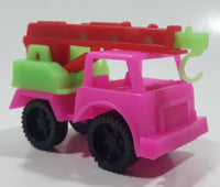 Crane Truck Hot Pink and Green with Red Boom Plastic Toy Car Vehicle