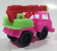 Crane Truck Hot Pink and Green with Red Boom Plastic Toy Car Vehicle