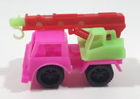 Crane Truck Hot Pink and Green with Red Boom Plastic Toy Car Vehicle