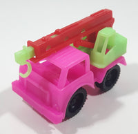 Crane Truck Hot Pink and Green with Red Boom Plastic Toy Car Vehicle