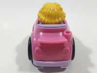2009 Mattel Fisher Price Little People Wheelies Blonde Girl Purple Clothes Pink Plastic Toy Car Vehicle