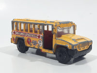 2002 Matchbox Kid's Cars Of The Years School Bus "Bulldogs Football" Yellow Die Cast Toy Car Vehicle Missing Side Door