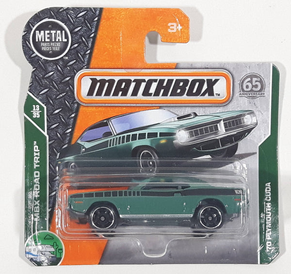 2018 Matchbox MBX Road Trip '70 Plymouth Cuda Green Die Cast Toy Car Vehicle Short Card New in Package