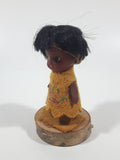 Vintage Aboriginal Native 3 3/4" Tall Loon Bird Themed Doll On Wood Tree Slice Stand