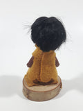 Vintage Aboriginal Native 3 3/4" Tall Loon Bird Themed Doll On Wood Tree Slice Stand