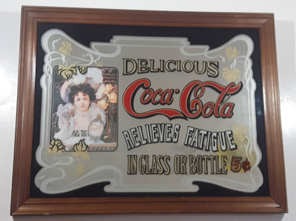 Vintage Coca Cola Delicious Relieves Fatigue In Glass or Bottles 5 Cents 16" x 20" Wall Mirror Advertisement