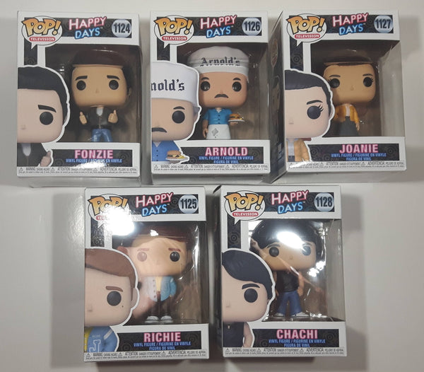 Funko Pop! Television Happy Days Fonzie, Richie, Arnold, Joanie, Chachi 4" Tall Vinyl Figures Full Set of 5 #1124, 1125, 1126, 1127, 1128 New in Box