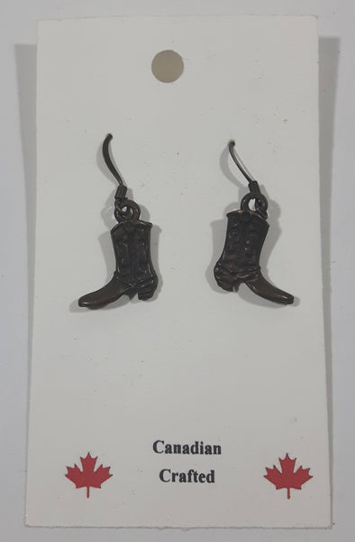 Western Cowboy Boot Shaped Dangling Metal Earrings Canadian Crafted