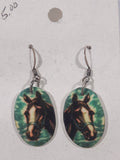 Western Horse Themed Oval Shaped Dangling Earrings Canadian Crafted