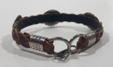 Western Braided Brown Leather Cowboy Themed 7" Long Metal Bracelet