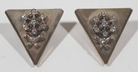 Vintage Rotary and Ribbon Rhinestone Triangle Shape Metal Clip On Screw Back Earrings