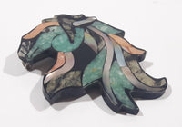 Vintage Mother of Pearl Abalone Horse Head Shaped Metal Brooch Pin