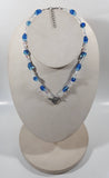Blue and Clear Bead 16" Long Necklace with Metal Horse Pendant