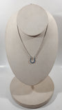 Blue Rhinestone Horse Shoe Shaped 16" Long Metal Chain Necklace