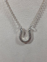 Blue Rhinestone Horse Shoe Shaped 16" Long Metal Chain Necklace