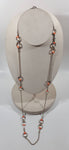 Western Orange and Gold Tone Themed Stirrup 38" Long Metal Chain Necklace