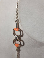Western Orange and Gold Tone Themed Stirrup 38" Long Metal Chain Necklace