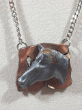 Western Copper Tone Horse Head Pendant 18" Long Metal Chain Necklace