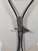 Western Cowboy Boot with Spurs Black Draw String Bolo Tie