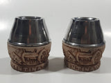 Vintage Argentina Western Themed Embossed Yerba Tea Mate Cups 3" Tall Metal and Resin Set of 2