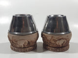 Vintage Argentina Western Themed Embossed Yerba Tea Mate Cups 3" Tall Metal and Resin Set of 2
