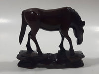Grazing Horse 3 1/2" Long Wood Carved Figurine Made in Finland