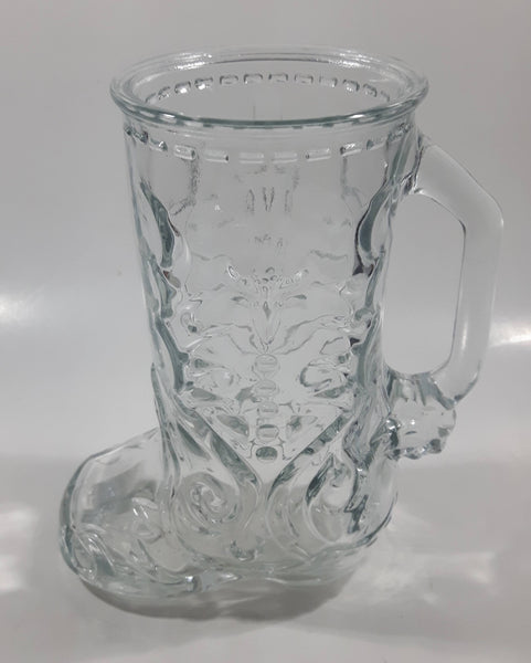 Vintage Libbey of Canada 5 Western Cowboy Boot Shaped 6 1/2" Tall Embossed Glass Mug