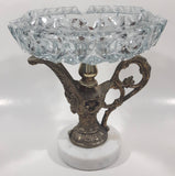 Vintage Crystal Cut Glass Brass Metal Water Pitcher Marble Pedestal 7 1/2" Tall Ash Tray