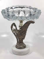 Vintage Crystal Cut Glass Brass Metal Water Pitcher Marble Pedestal 7 1/2" Tall Ash Tray