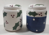 Christmas Holly Themed 3 1/2" Tall Ceramic Salt and Pepper Shaker Set