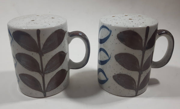 Brown Leaves Speckled 4" Tall Stoneware Salt and Pepper Shaker Set with Handles