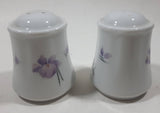 Vintage Florencia Small Purple Flowers White 2 1/2" Tall Ceramic Salt and Pepper Shaker Set Made in Chile