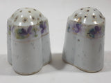 Purple Flowers Gold Trim Small 2 1/4" Tall Ceramic Salt and Pepper Shaker Set