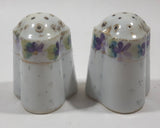 Purple Flowers Gold Trim Small 2 1/4" Tall Ceramic Salt and Pepper Shaker Set