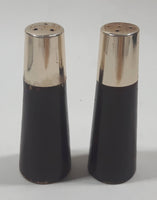 Modern Brass Metal Top Thin Wooden 3" Tall Salt and Pepper Shaker Set
