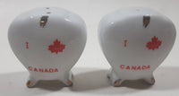 I Love Canada Heart Shaped Footed White 2 1/4" Tall Ceramic Salt and Pepper Shaker Set