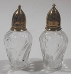 Vintage Brass Spire Top Swirl Pattern Glass 2 3/4" Tall Salt and Pepper Shaker Set