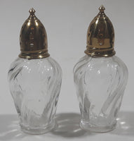 Vintage Brass Spire Top Swirl Pattern Glass 2 3/4" Tall Salt and Pepper Shaker Set