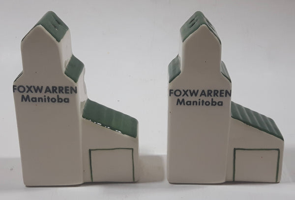 Vintage Foxwarren Manitoba Grain Elevator Shaped Ceramic 3 1/2" Tall Salt and Pepper Shaker Set