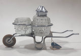 Vintage Celtic Brand Metal Cart Holder 6 1/2" Salt and Pepper Shaker Set with Sugar Jar