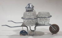 Vintage Celtic Brand Metal Cart Holder 6 1/2" Salt and Pepper Shaker Set with Sugar Jar