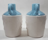 Vintage White and Blue Embossed Stoneware Jug Style 5 1/2" Tall Salt and Pepper Shaker Set Made in USA